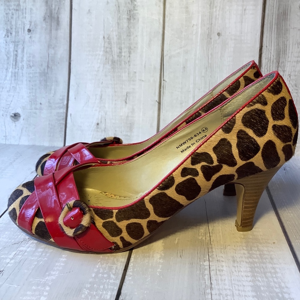 Naughty Monkey calf hair animal print heels